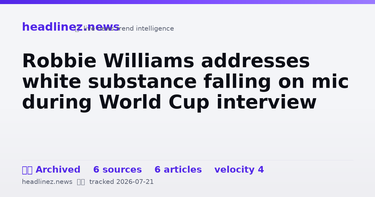 Visual summary for Robbie Williams addresses white substance falling on mic during World Cup interview