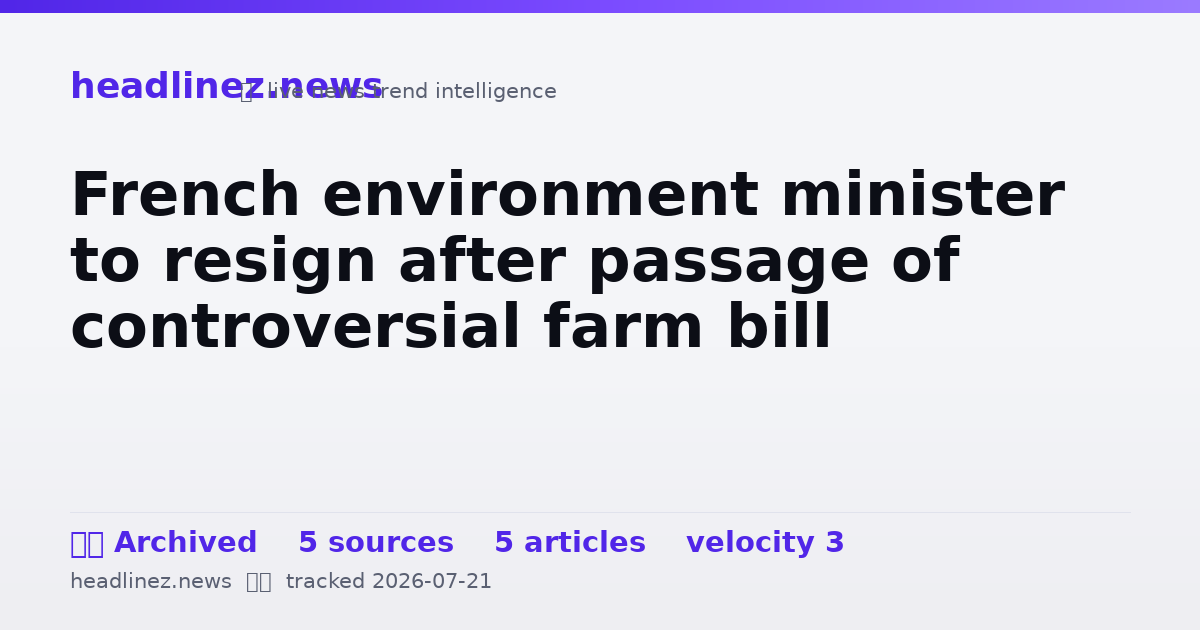 Visual summary for French environment minister to resign after passage of controversial farm bill