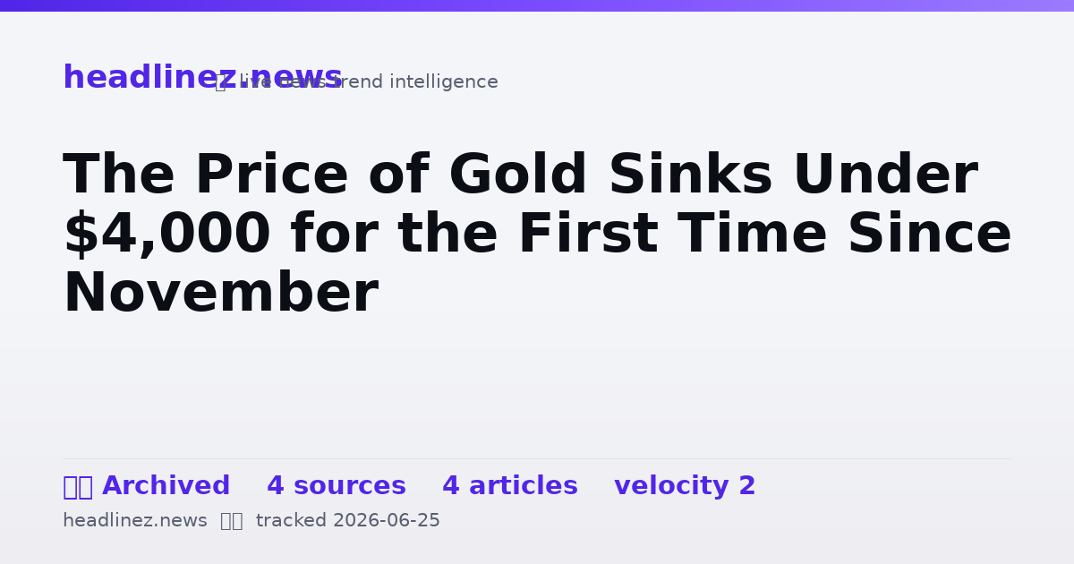 Visual summary for The Price of Gold Sinks Under $4,000 for the First Time Since November