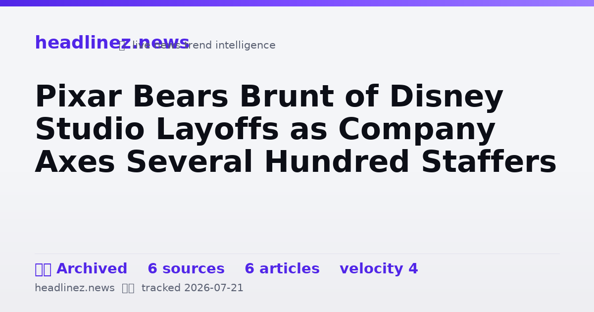 Visual summary for Pixar Bears Brunt of Disney Studio Layoffs as Company Axes Several Hundred Staffers