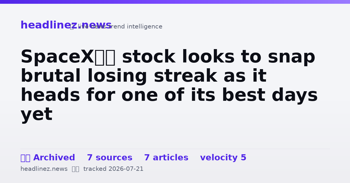 Visual summary for SpaceX’s stock looks to snap brutal losing streak as it heads for one of its best days yet