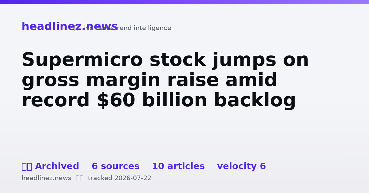 Visual summary for Supermicro stock jumps on gross margin raise amid record $60 billion backlog
