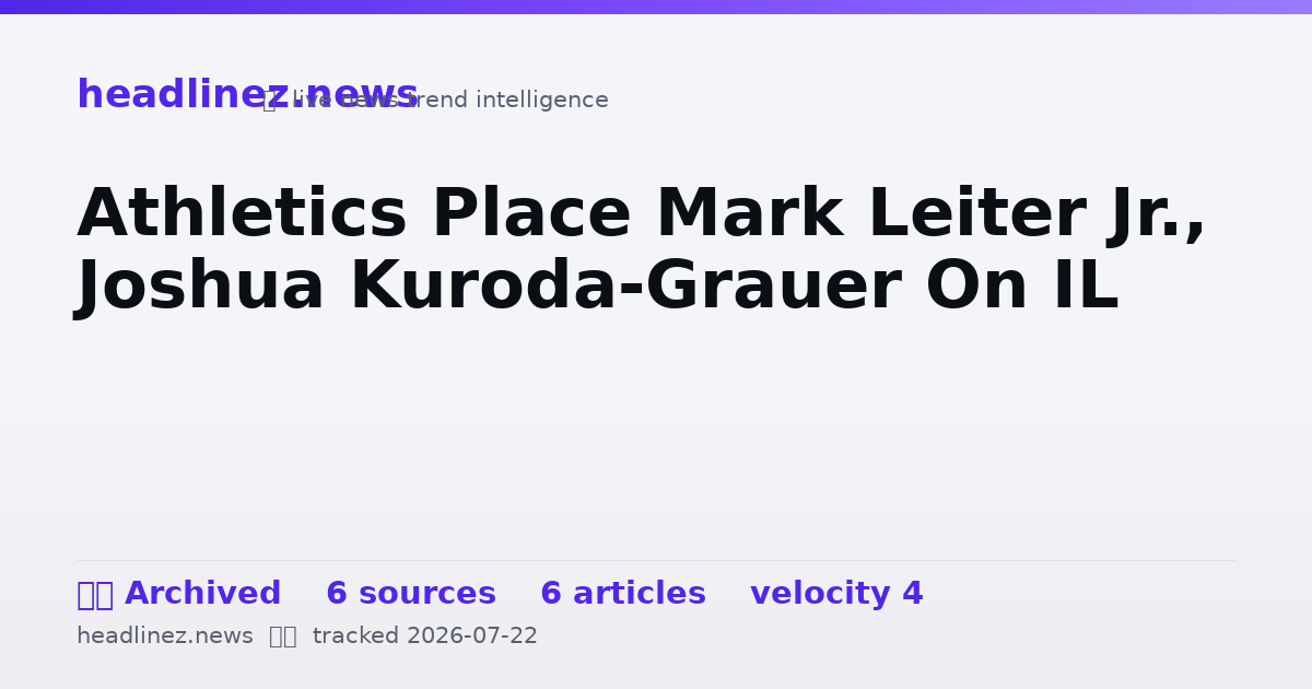 Visual summary for Athletics Place Mark Leiter Jr., Joshua Kuroda-Grauer On IL