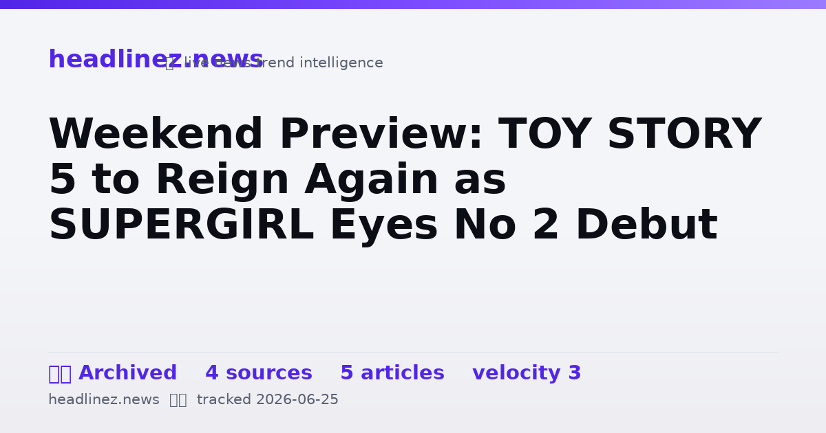 Visual summary for Weekend Preview: TOY STORY 5 to Reign Again as SUPERGIRL Eyes No 2 Debut