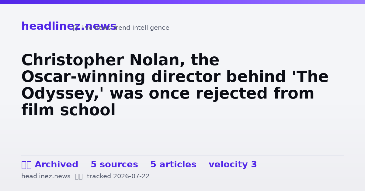 Visual summary for Christopher Nolan, the Oscar-winning director behind 'The Odyssey,' was once rejected from film school