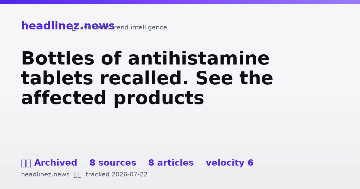 Visual summary for Bottles of antihistamine tablets recalled. See the affected products