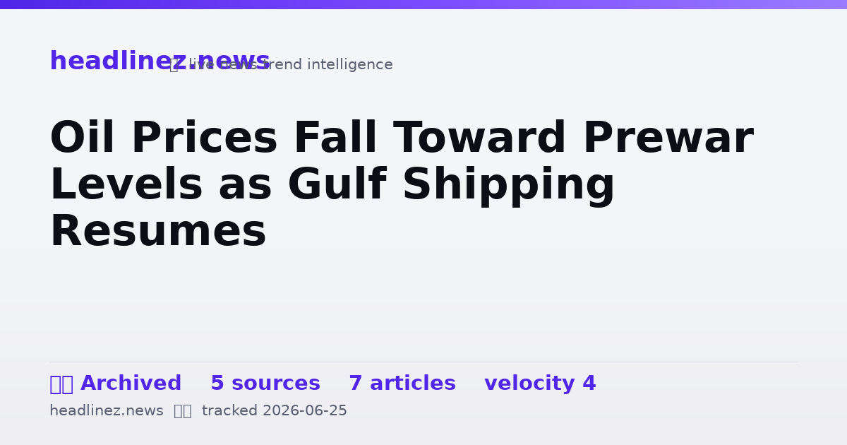Visual summary for Oil Prices Fall Toward Prewar Levels as Gulf Shipping Resumes