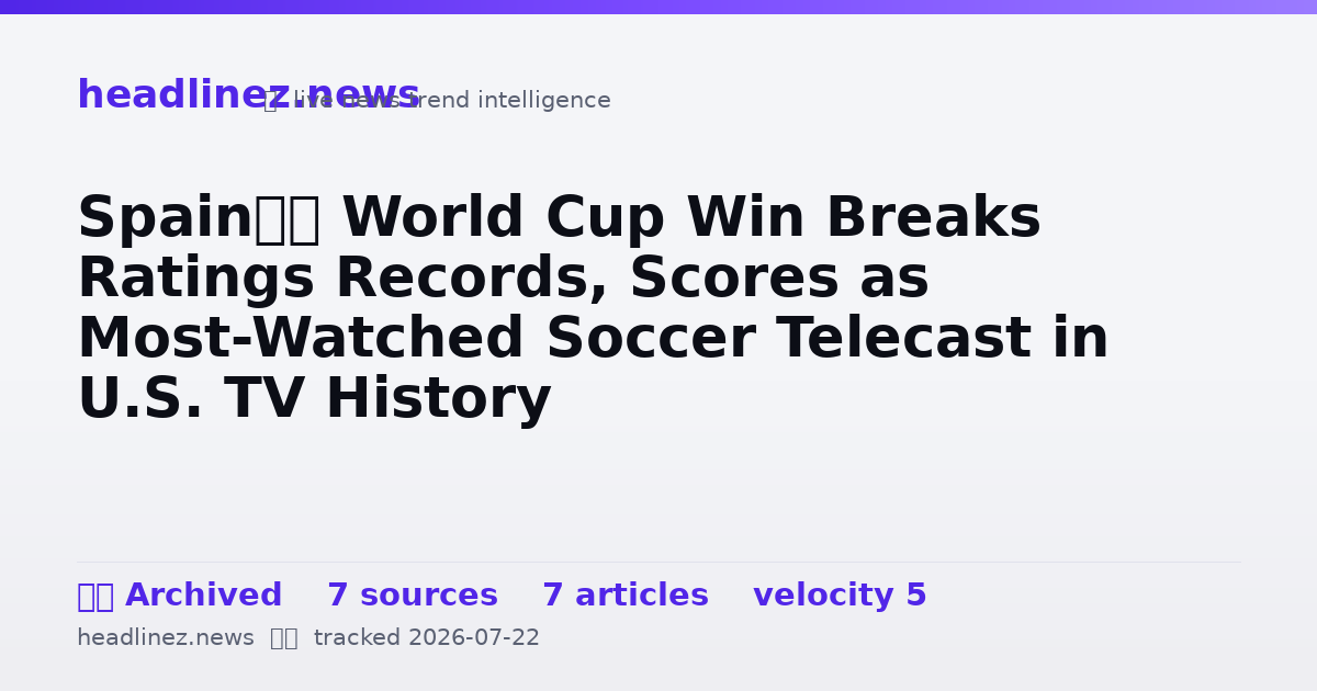 Visual summary for Spain’s World Cup Win Breaks Ratings Records, Scores as Most-Watched Soccer Telecast in U.S. TV History