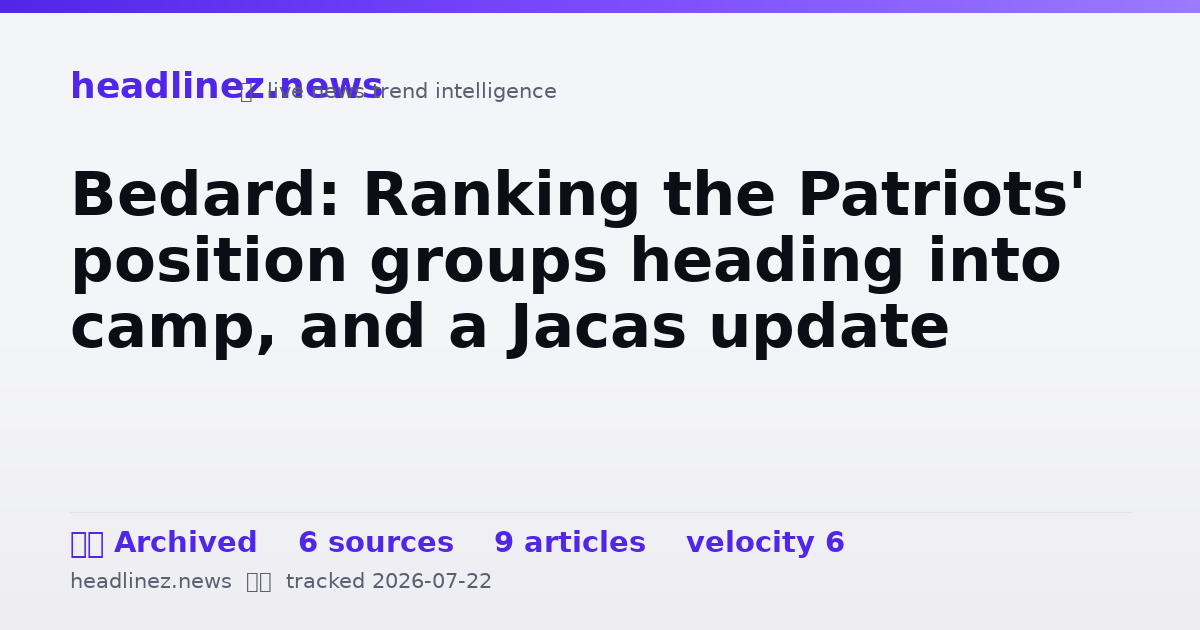 Visual summary for Bedard: Ranking the Patriots' position groups heading into camp, and a Jacas update
