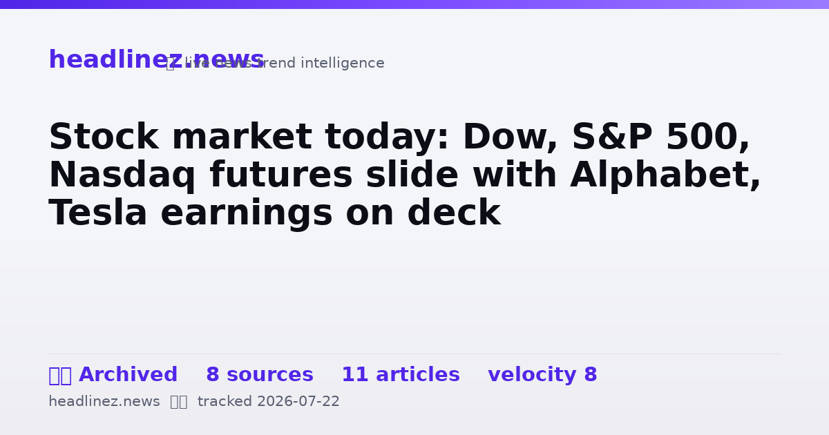 Visual summary for Stock market today: Dow, S&P 500, Nasdaq futures slide with Alphabet, Tesla earnings on deck