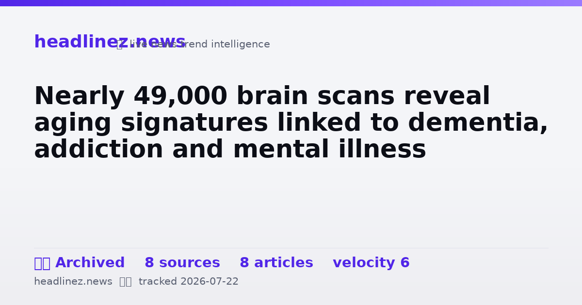 Visual summary for Nearly 49,000 brain scans reveal aging signatures linked to dementia, addiction and mental illness