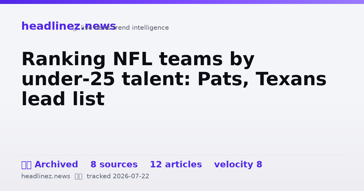 Visual summary for Ranking NFL teams by under-25 talent: Pats, Texans lead list