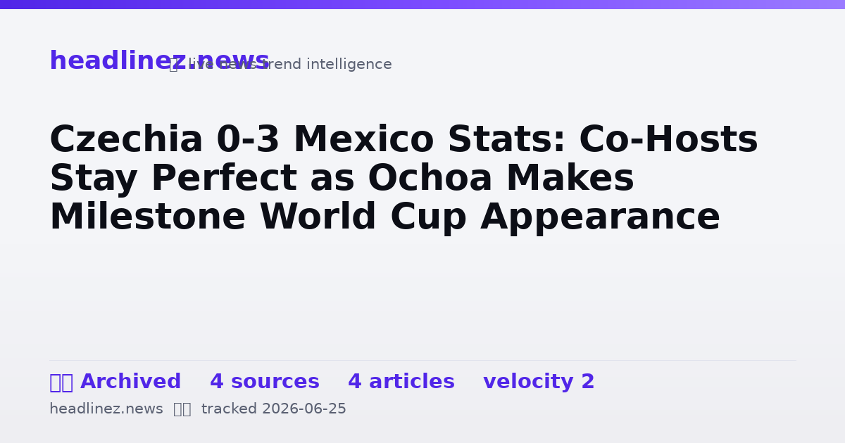 Visual summary for Czechia 0-3 Mexico Stats: Co-Hosts Stay Perfect as Ochoa Makes Milestone World Cup Appearance