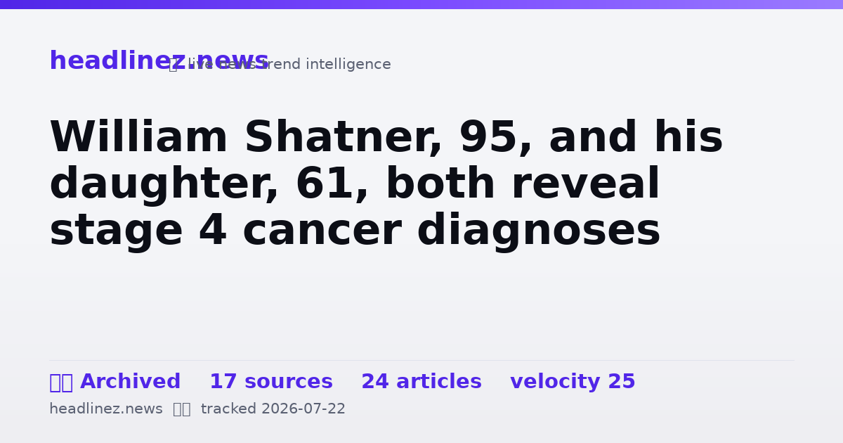 Visual summary for William Shatner, 95, and his daughter, 61, both reveal stage 4 cancer diagnoses