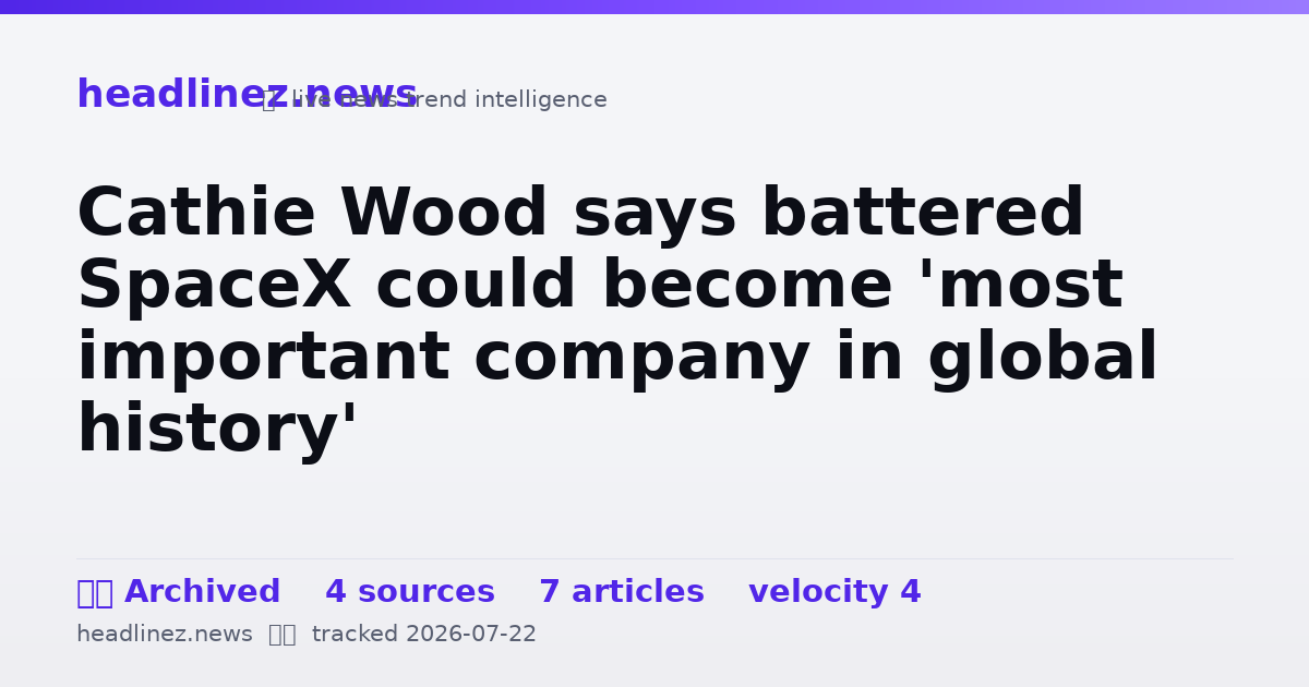 Visual summary for Cathie Wood says battered SpaceX could become 'most important company in global history'