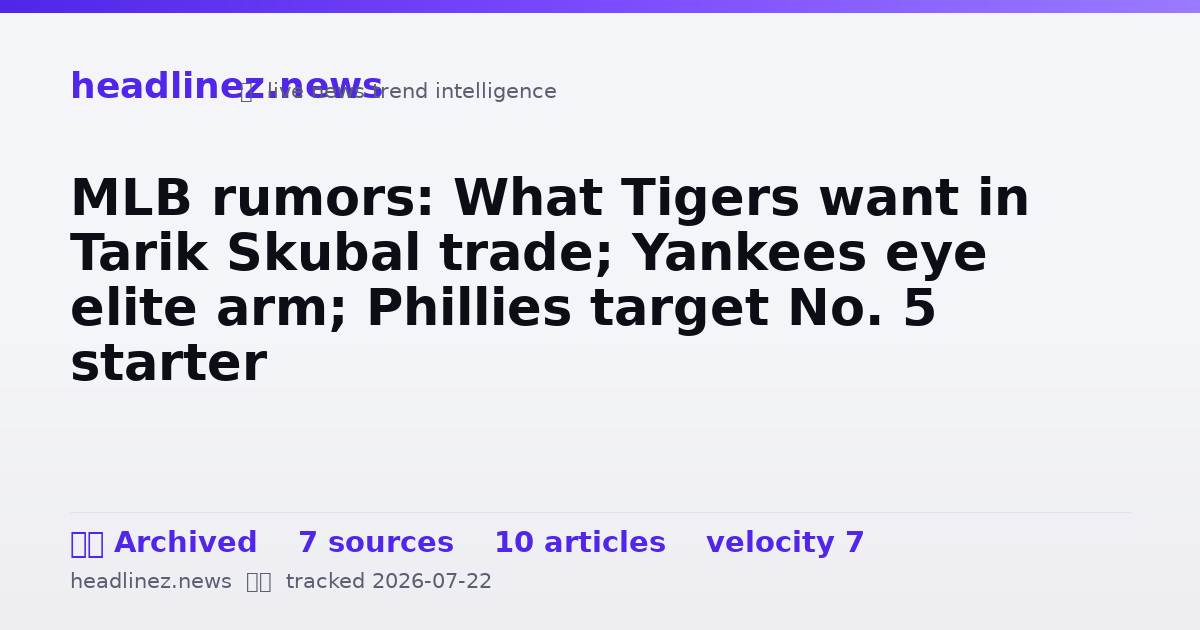 Visual summary for MLB rumors: What Tigers want in Tarik Skubal trade; Yankees eye elite arm; Phillies target No. 5 starter