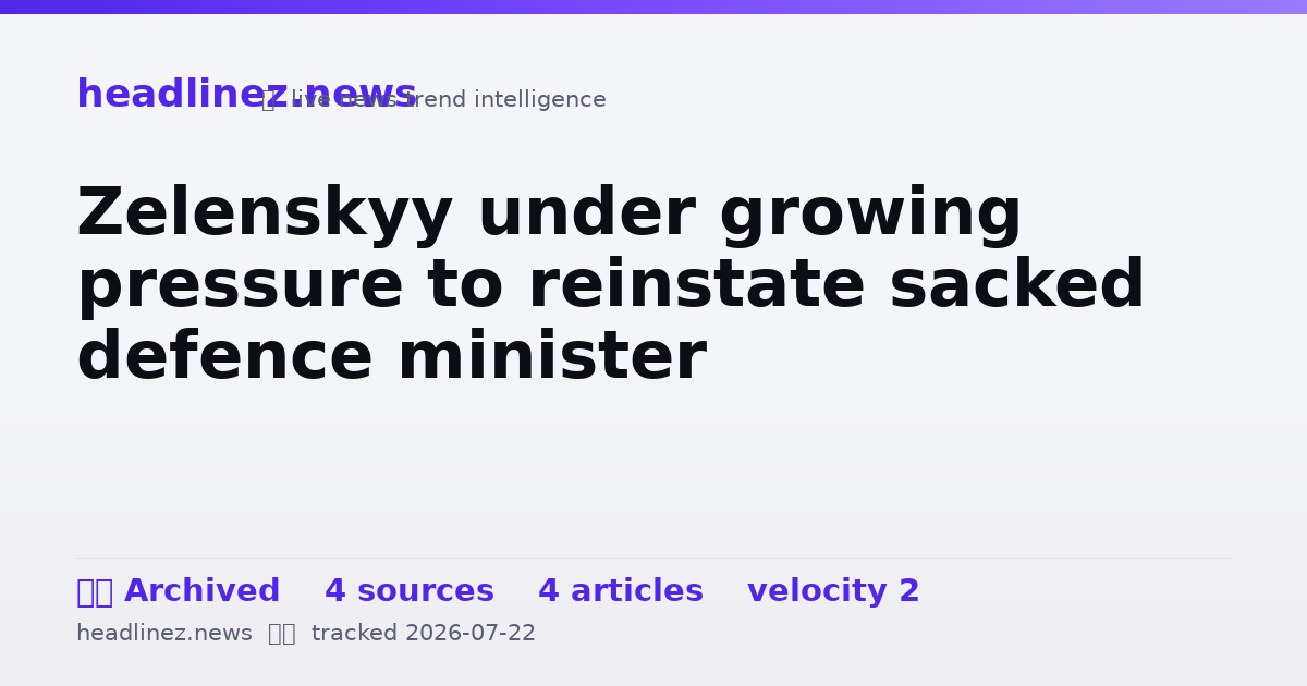 Visual summary for Zelenskyy under growing pressure to reinstate sacked defence minister