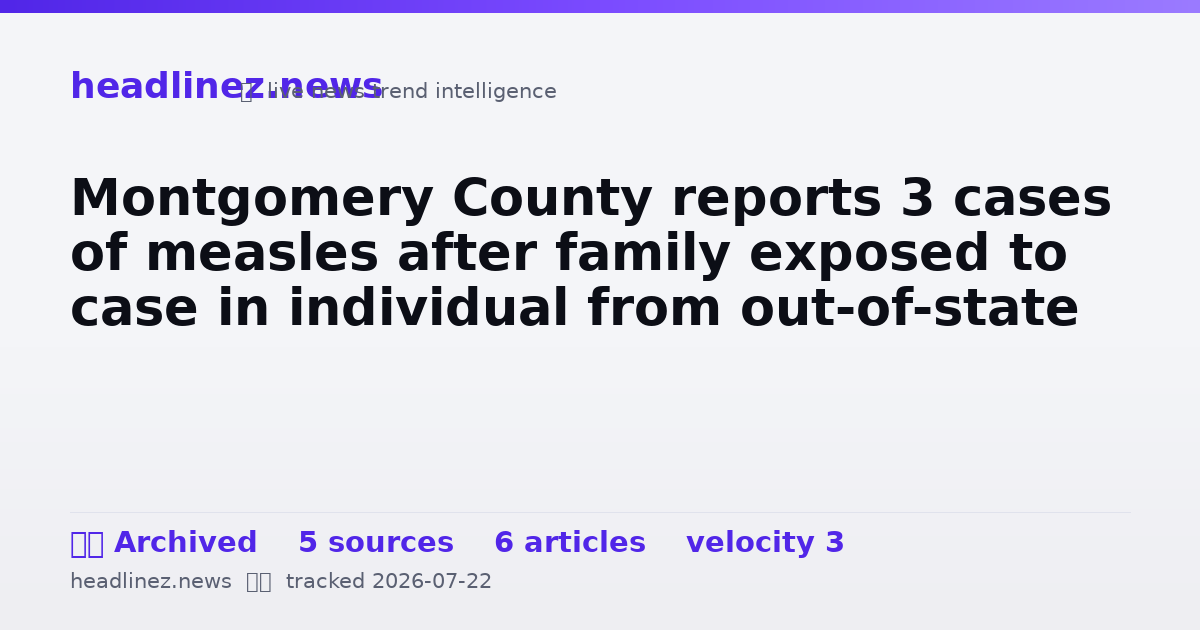 Visual summary for Montgomery County reports 3 cases of measles after family exposed to case in individual from out-of-state