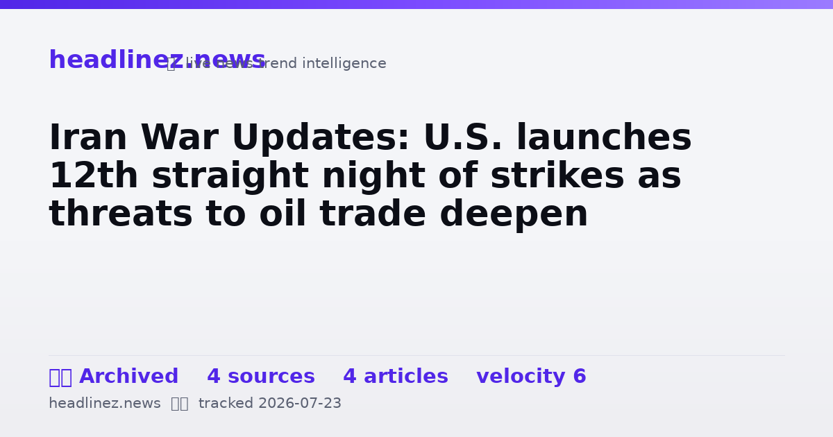 Visual summary for Iran War Updates: U.S. launches 12th straight night of strikes as threats to oil trade deepen