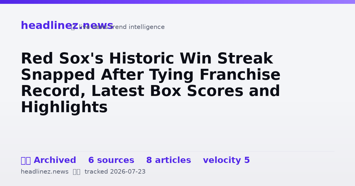 Visual summary for Red Sox's Historic Win Streak Snapped After Tying Franchise Record, Latest Box Scores and Highlights
