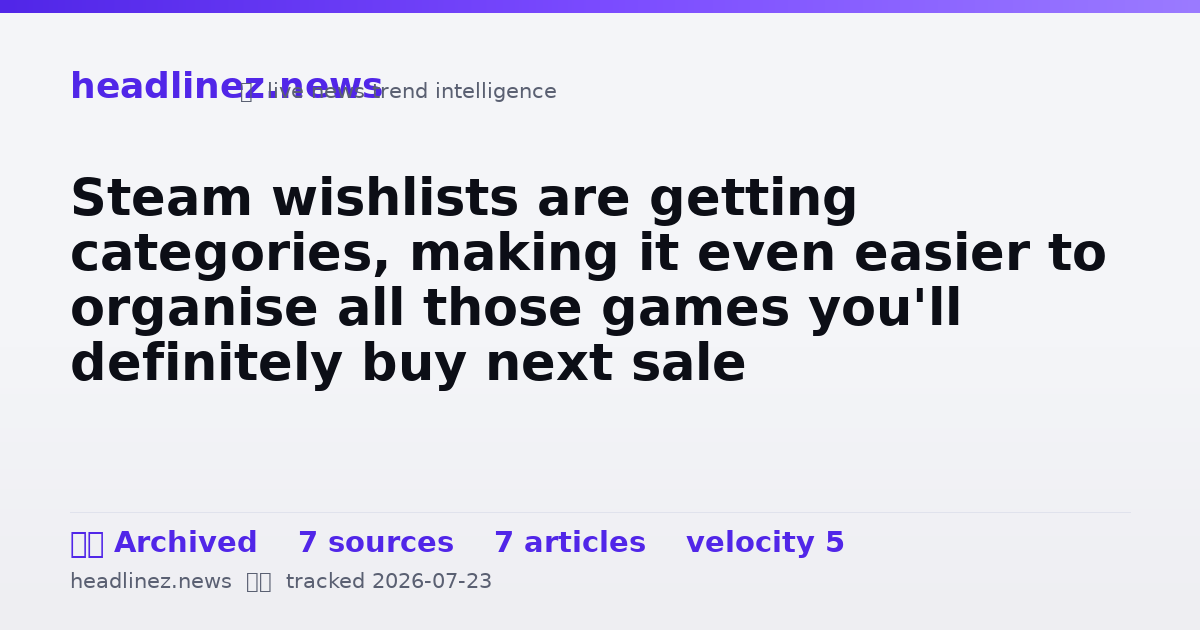 Visual summary for Steam wishlists are getting categories, making it even easier to organise all those games you'll definitely buy next sale