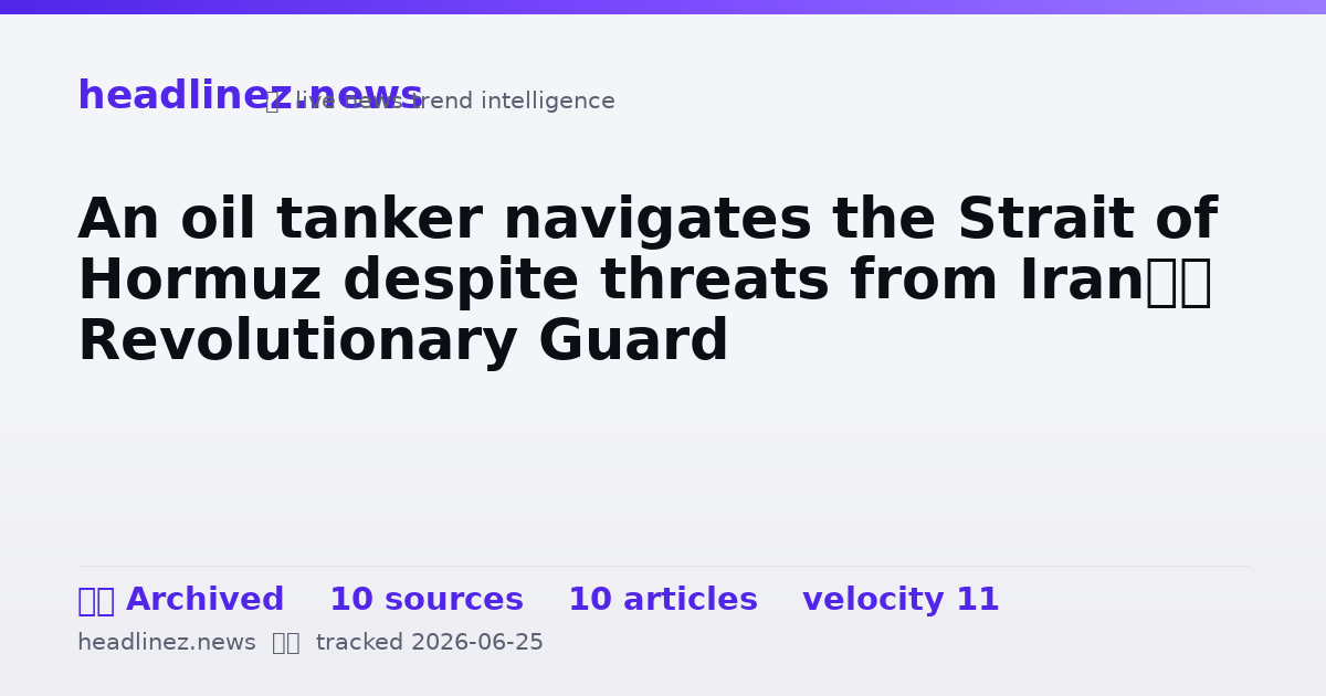 Visual summary for An oil tanker navigates the Strait of Hormuz despite threats from Iran’s Revolutionary Guard