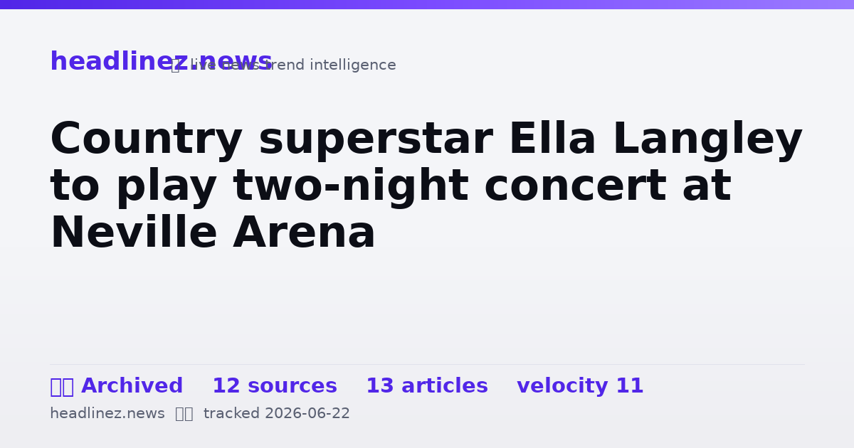 Visual summary for Country superstar Ella Langley to play two-night concert at Neville Arena