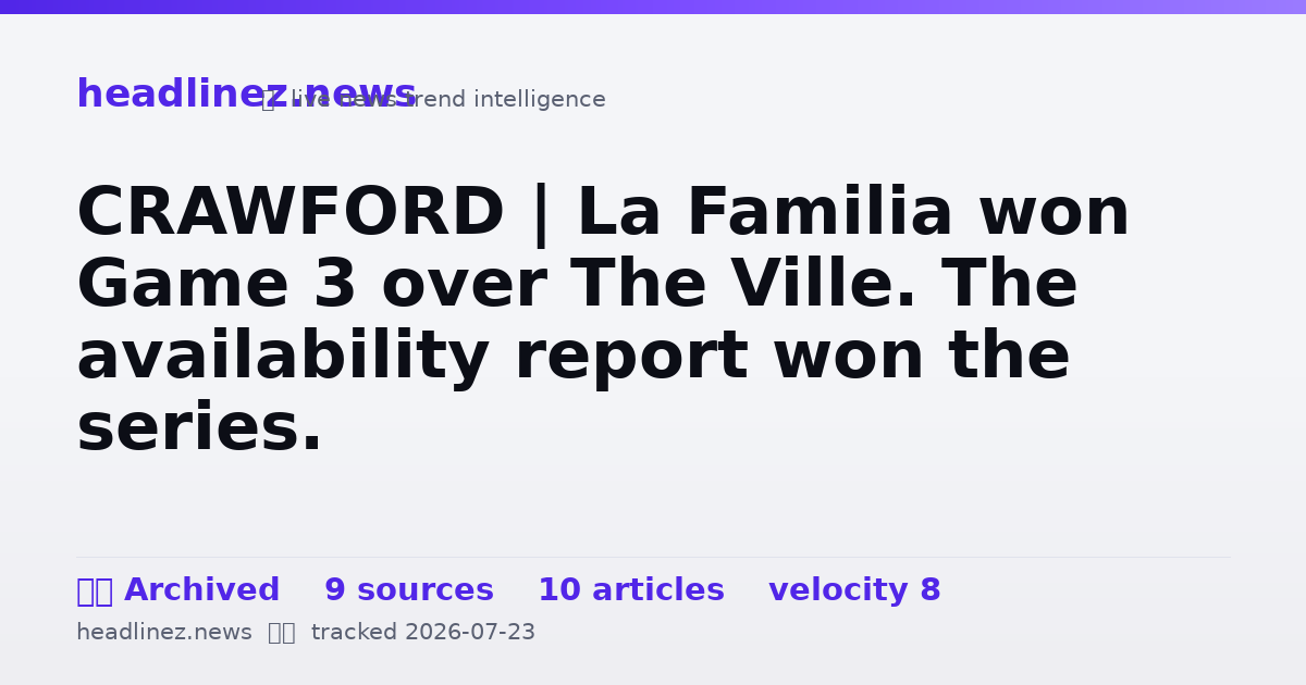 Visual summary for CRAWFORD | La Familia won Game 3 over The Ville. The availability report won the series.