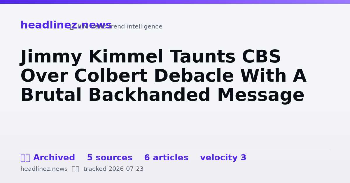 Visual summary for Jimmy Kimmel Taunts CBS Over Colbert Debacle With A Brutal Backhanded Message