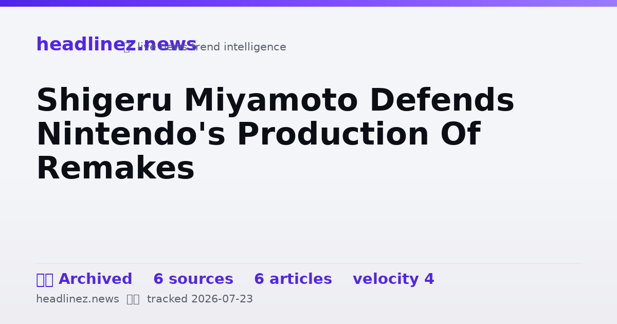 Visual summary for Shigeru Miyamoto Defends Nintendo's Production Of Remakes