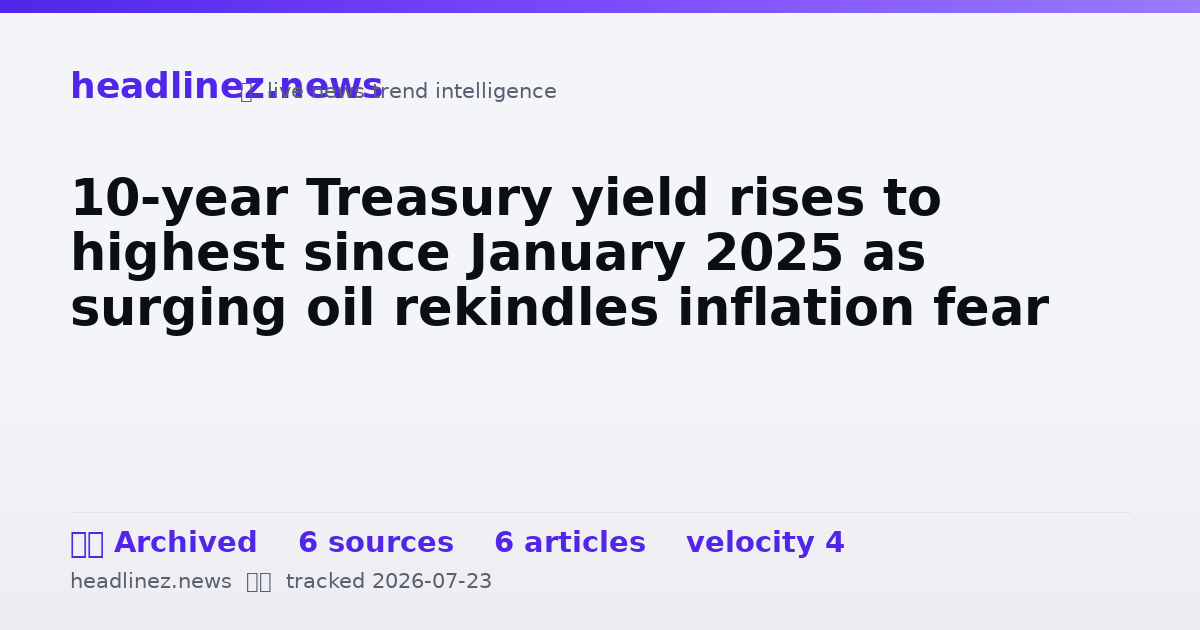 Visual summary for 10-year Treasury yield rises to highest since January 2025 as surging oil rekindles inflation fear