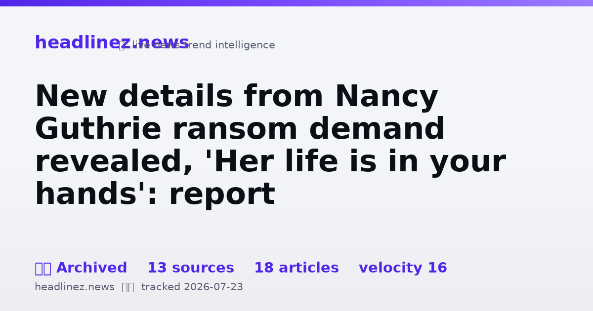 Visual summary for New details from Nancy Guthrie ransom demand revealed, 'Her life is in your hands': report