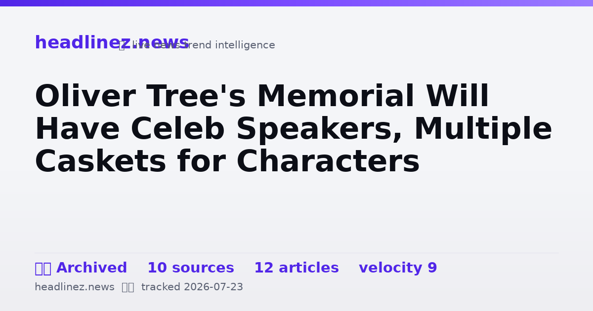 Visual summary for Oliver Tree's Memorial Will Have Celeb Speakers, Multiple Caskets for Characters