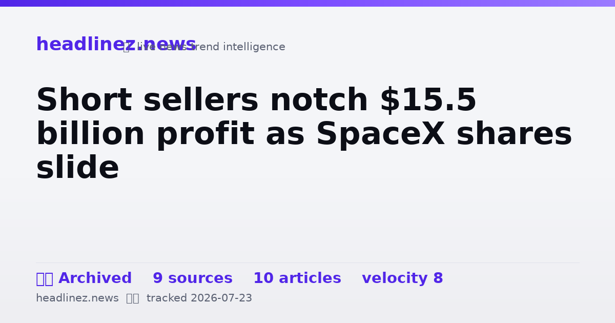 Visual summary for Short sellers notch $15.5 billion profit as SpaceX shares slide