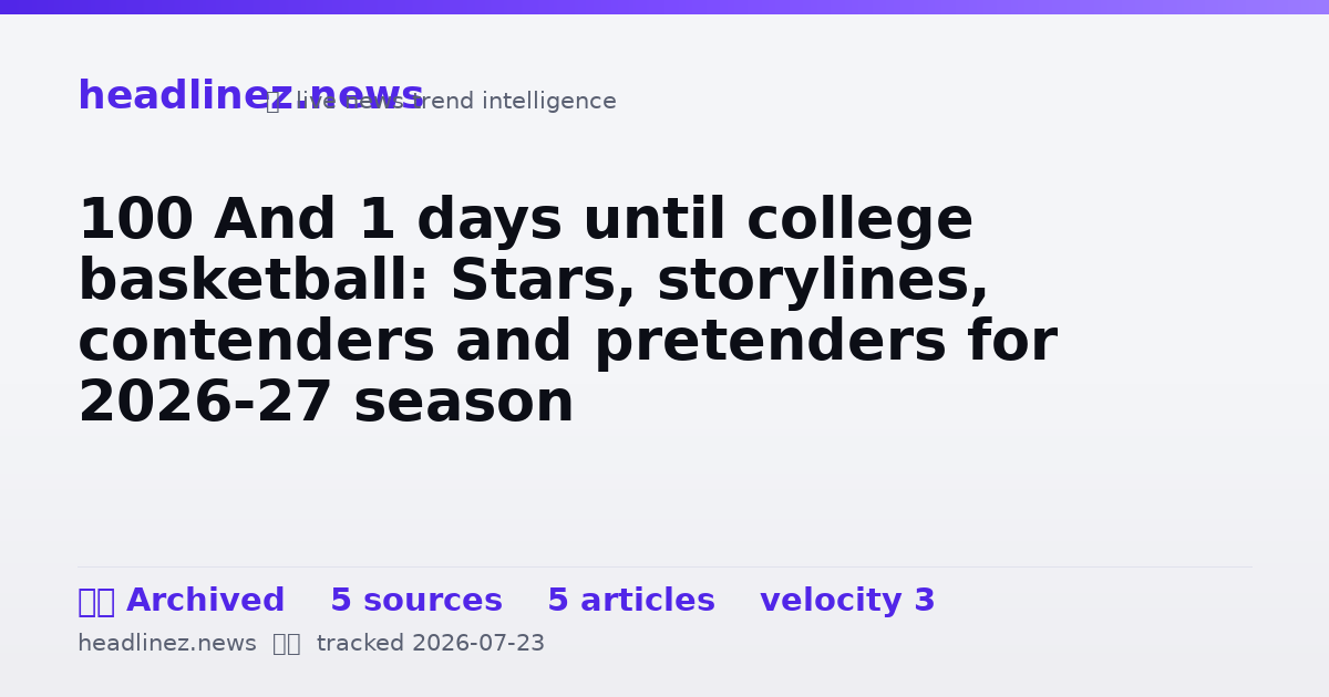 Visual summary for 100 And 1 days until college basketball: Stars, storylines, contenders and pretenders for 2026-27 season
