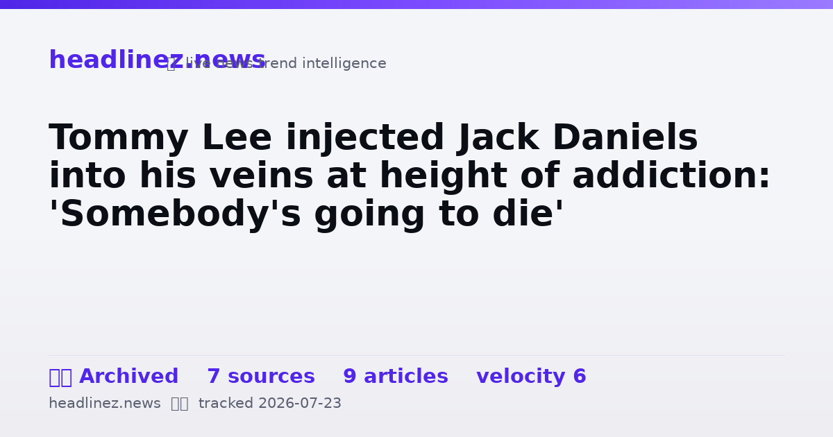 Visual summary for Tommy Lee injected Jack Daniels into his veins at height of addiction: 'Somebody's going to die'