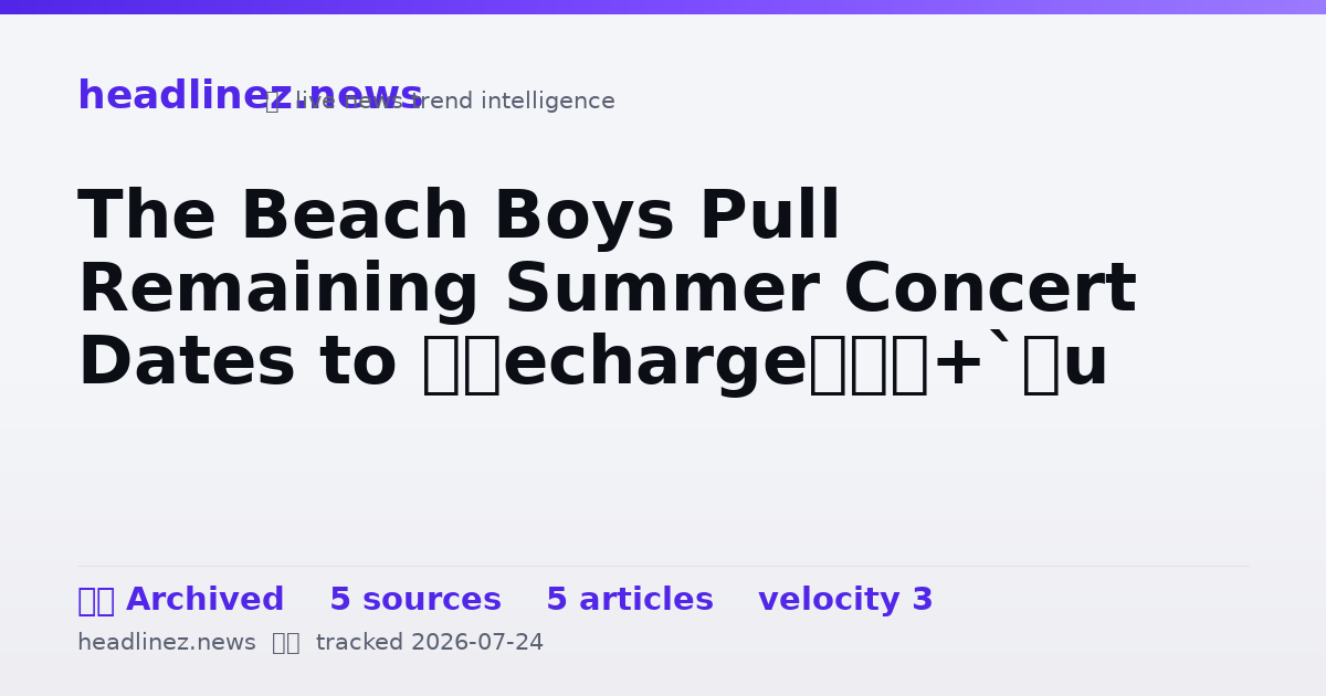 Visual summary for The Beach Boys Pull Remaining Summer Concert Dates to ‘Recharge’
