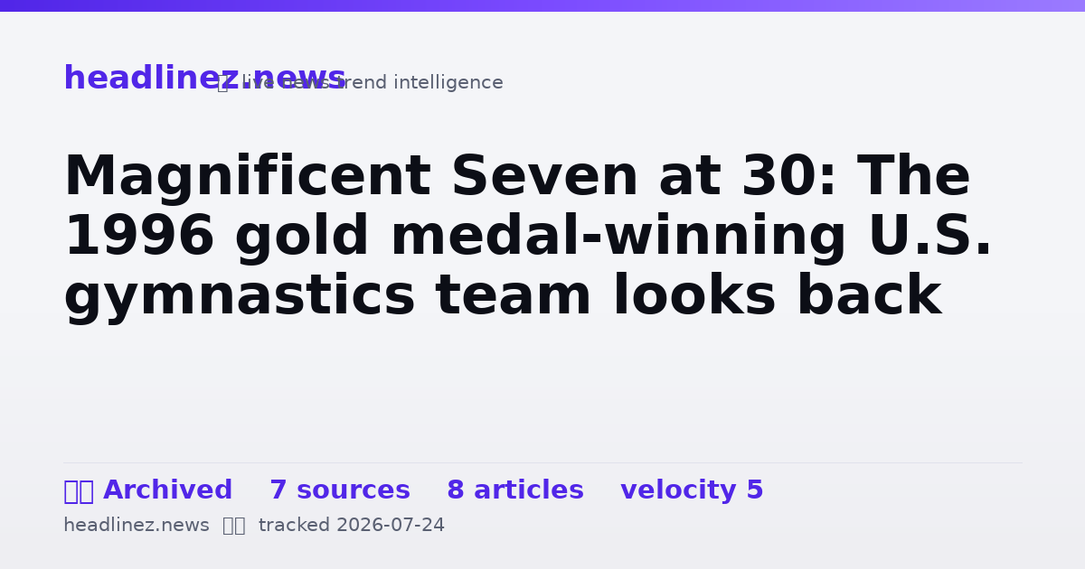 Visual summary for Magnificent Seven at 30: The 1996 gold medal-winning U.S. gymnastics team looks back