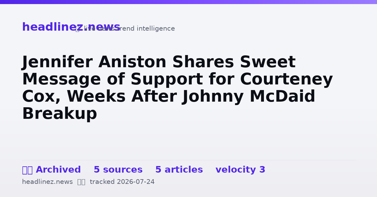 Visual summary for Jennifer Aniston Shares Sweet Message of Support for Courteney Cox, Weeks After Johnny McDaid Breakup