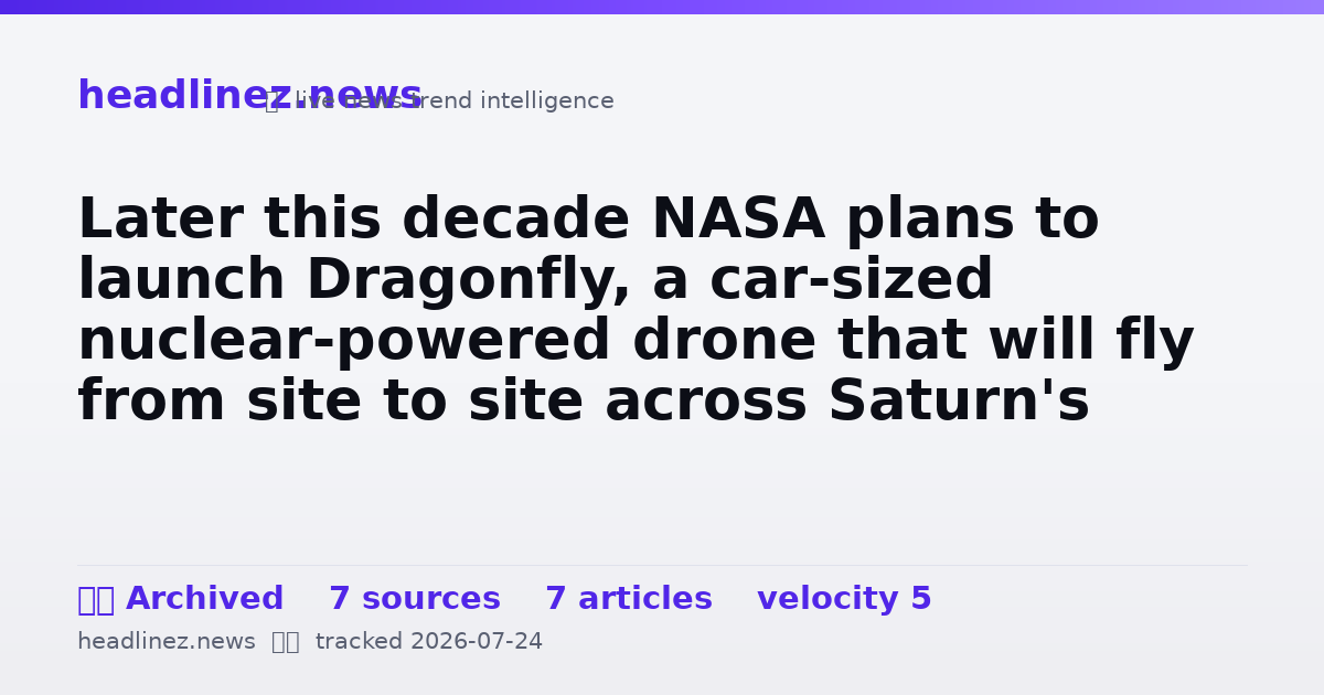 Visual summary for Later this decade NASA plans to launch Dragonfly, a car-sized nuclear-powered drone that will fly from site to site across Saturn's moon Titan - the only world besides Earth with rivers, lakes and rain, though there the rain is liquid methane