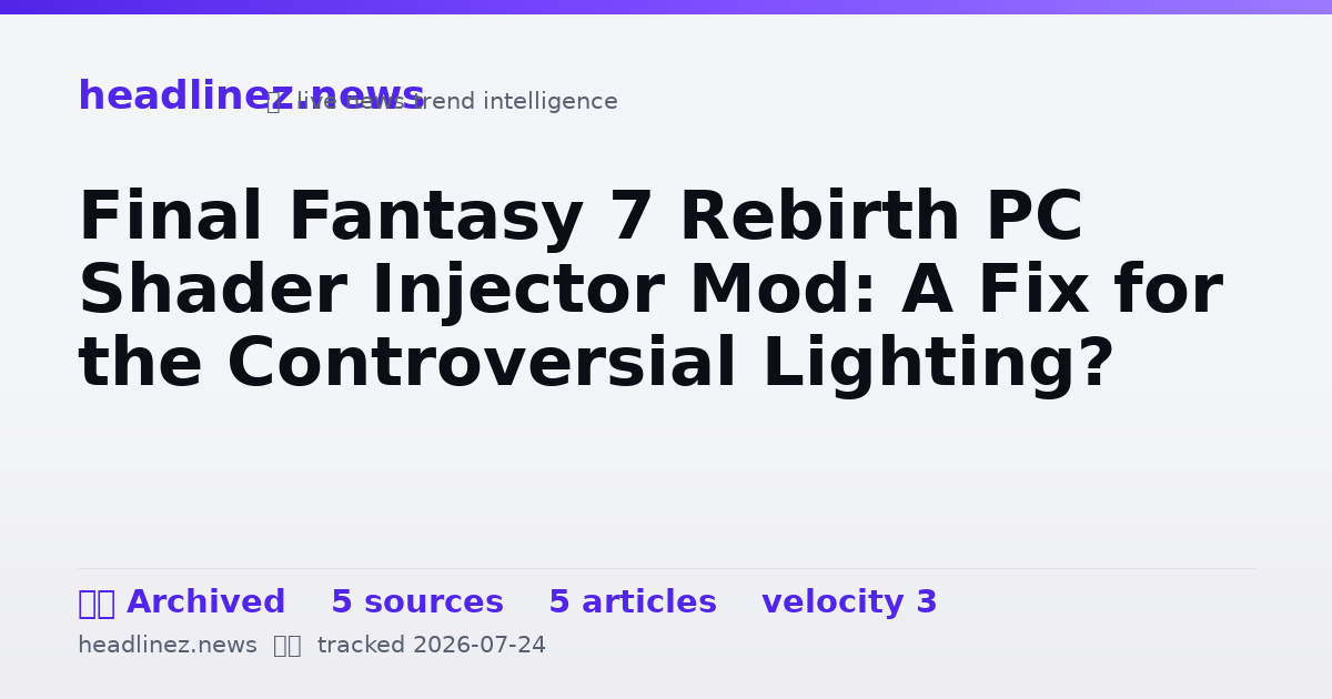 Visual summary for Final Fantasy 7 Rebirth PC Shader Injector Mod: A Fix for the Controversial Lighting?