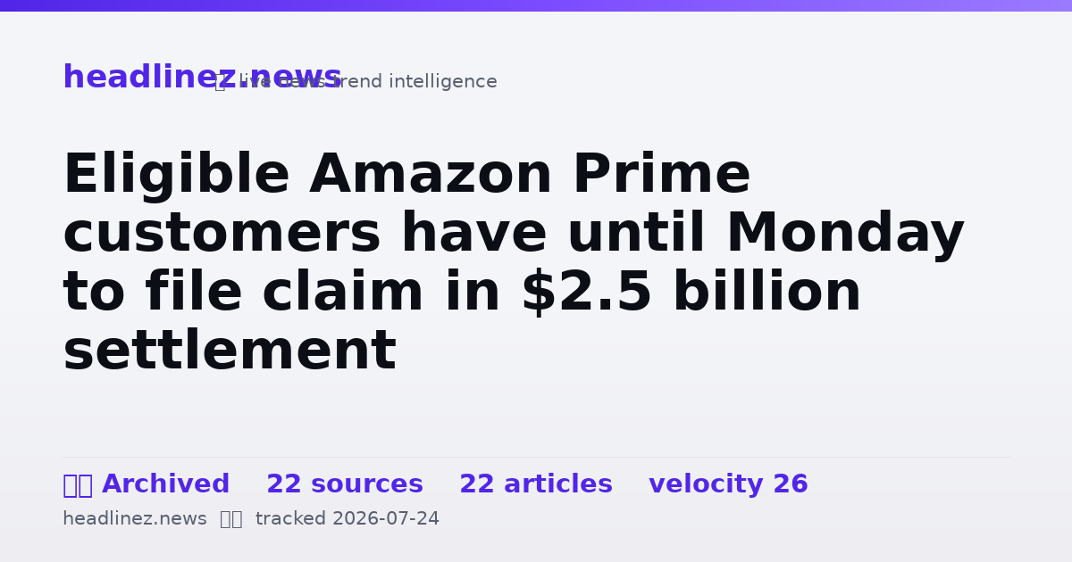 Visual summary for Eligible Amazon Prime customers have until Monday to file claim in $2.5 billion settlement