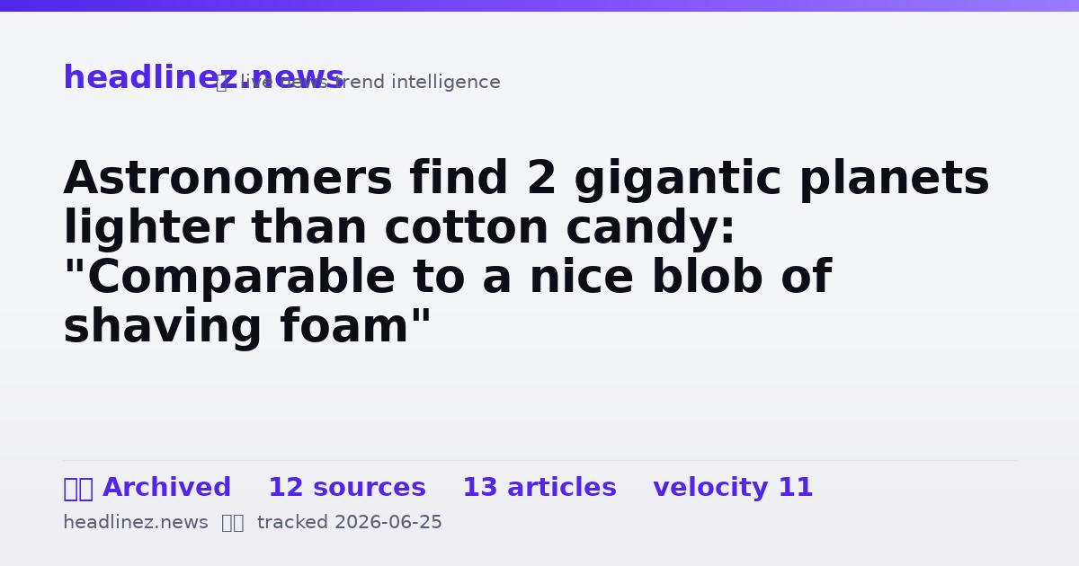 Visual summary for Astronomers find 2 gigantic planets lighter than cotton candy: "Comparable to a nice blob of shaving foam"