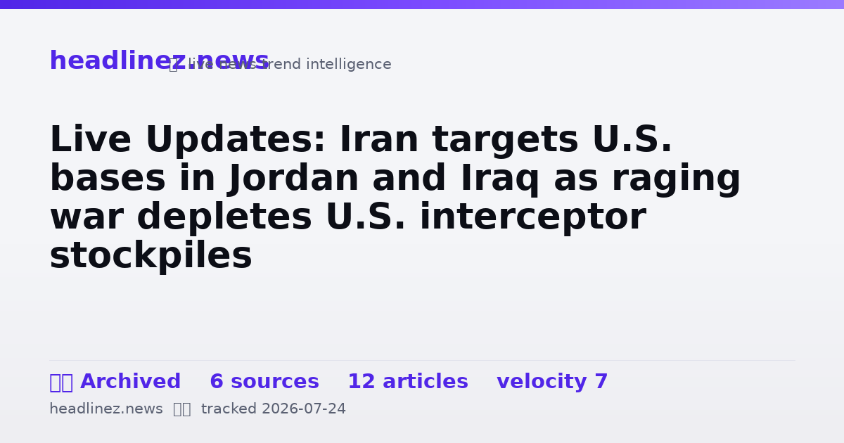 Visual summary for Live Updates: Iran targets U.S. bases in Jordan and Iraq as raging war depletes U.S. interceptor stockpiles