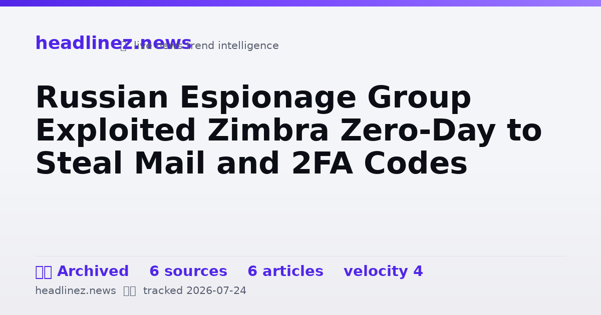 Visual summary for Russian Espionage Group Exploited Zimbra Zero-Day to Steal Mail and 2FA Codes