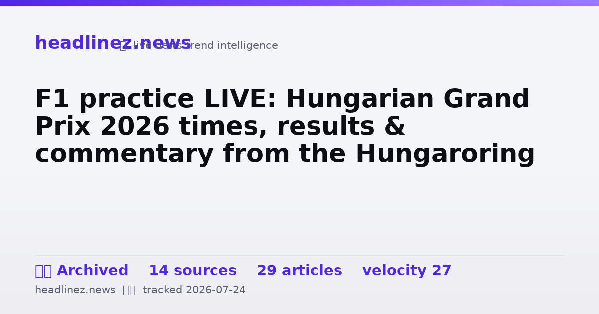 Visual summary for F1 practice LIVE: Hungarian Grand Prix 2026 times, results & commentary from the Hungaroring
