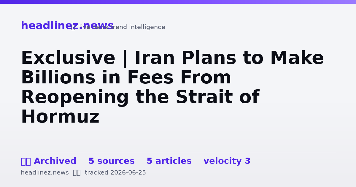 Visual summary for Exclusive | Iran Plans to Make Billions in Fees From Reopening the Strait of Hormuz