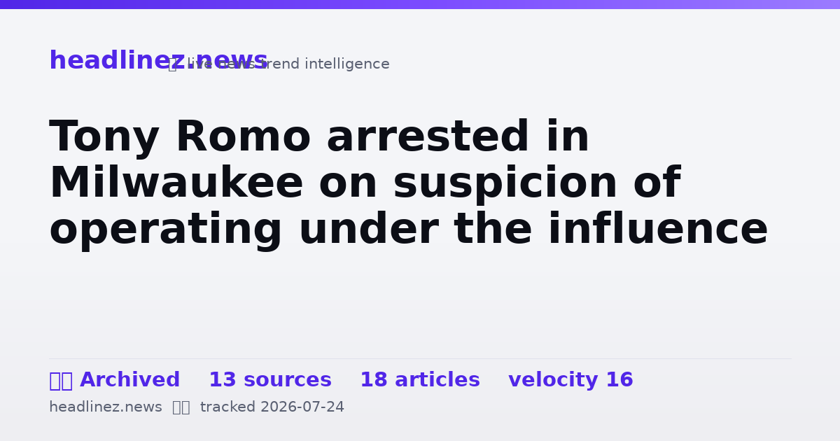 Visual summary for Tony Romo arrested in Milwaukee on suspicion of operating under the influence