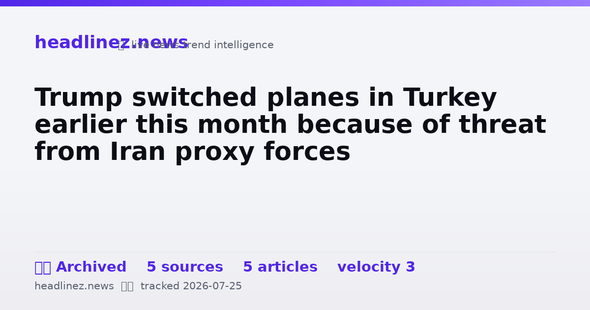 Visual summary for Trump switched planes in Turkey earlier this month because of threat from Iran proxy forces