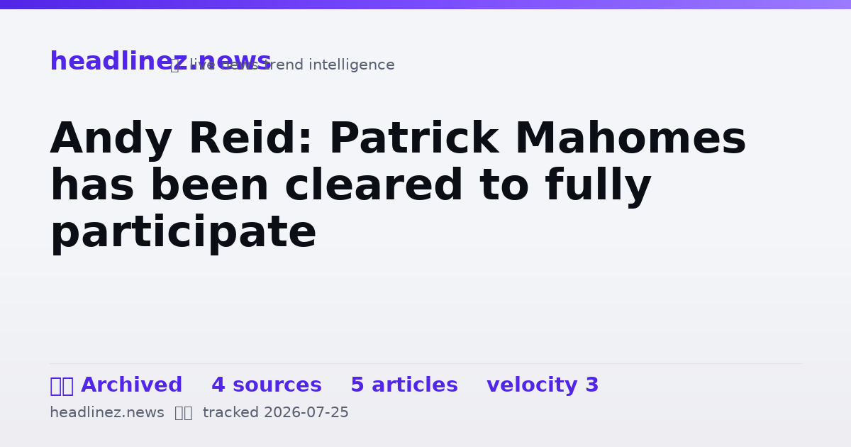Visual summary for Andy Reid: Patrick Mahomes has been cleared to fully participate